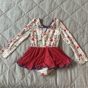 Cheeky Plum Floral Leotard with Red and Purple Accents- 5T